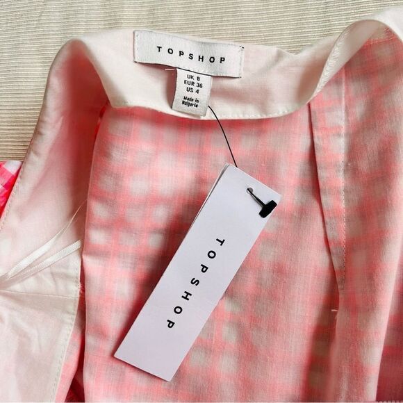 TOPSHOP Womens Skirt Pink Plaid High Waist Midi Fashion Summer Casual NWT Size 4 - Picture 4 of 4